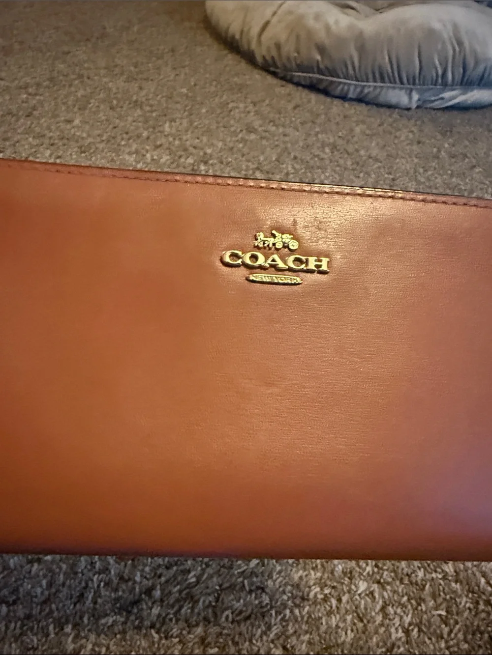 COACH Brown Leather Zip-Around Wallet with Gold Logo